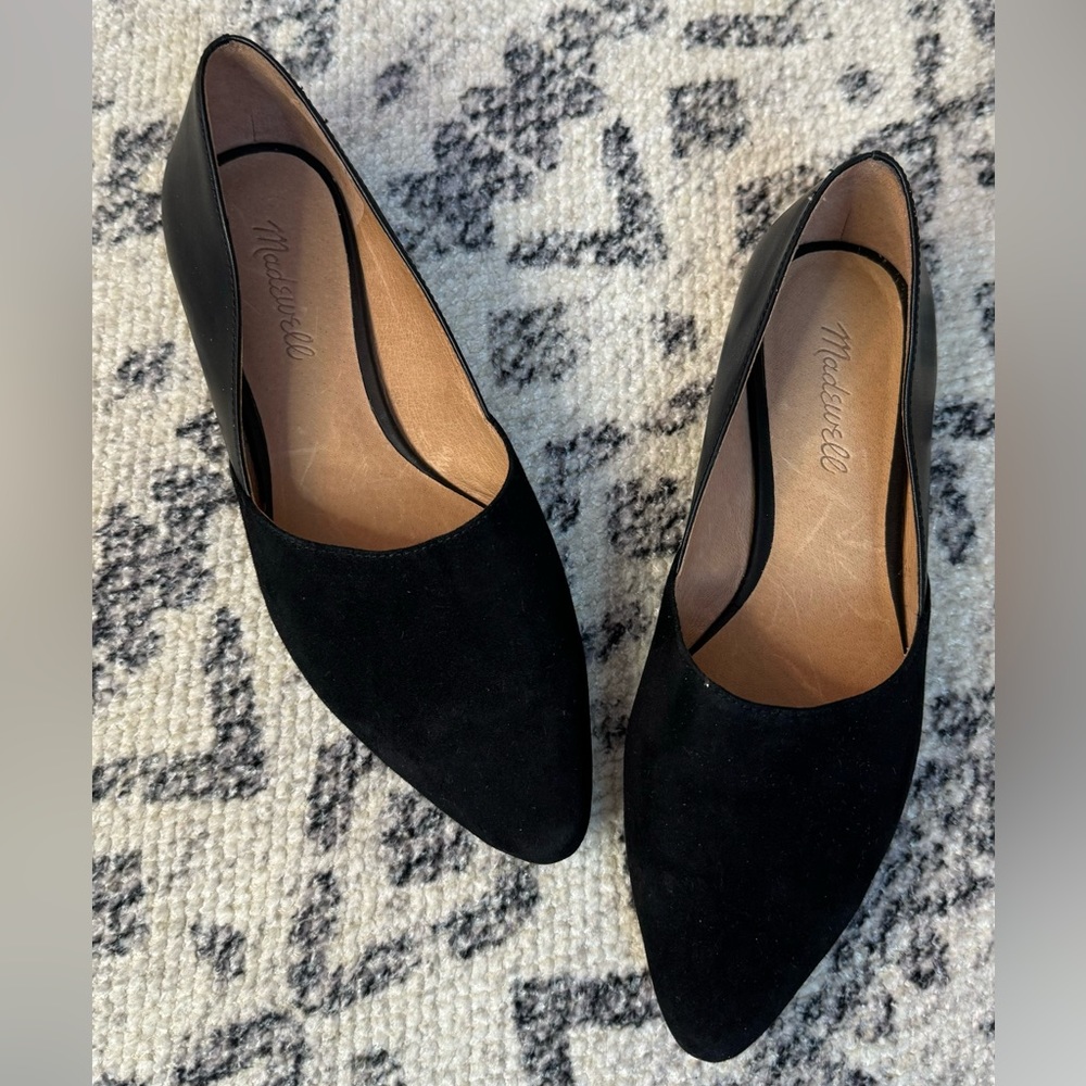 MADEWELL Lizbeth Ballet Flats Black Leather & Suede Pointed Toe Women's sz 7